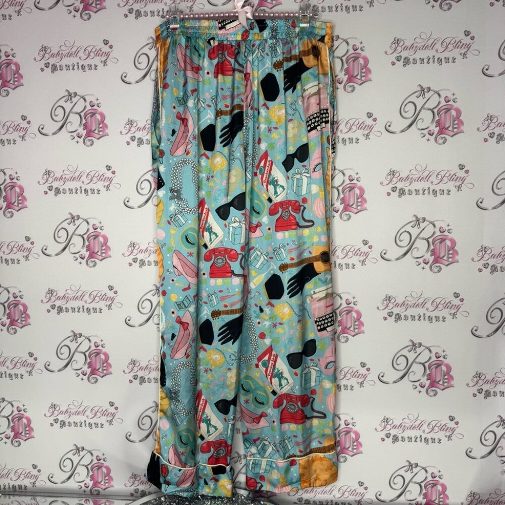 Karen mabon pants pj Colorful Cat Print Pajama Pants gummy bears pearls phone - Picture 10 of 16